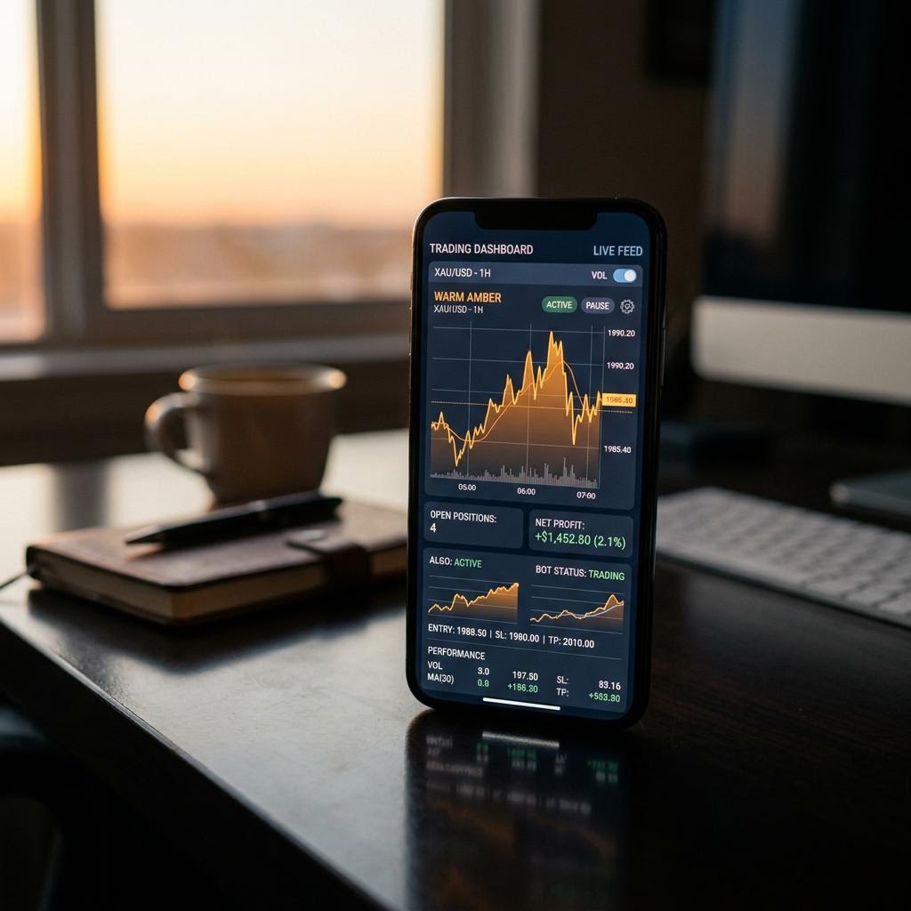 Fexandoryum KI-Krypto-Handelsplattform Dashboard auf modernem Mobilgerät